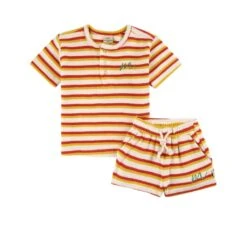 Kuling X Maja Terry Striped T-Shirt And Shorts Set Bright Red/Lemon
